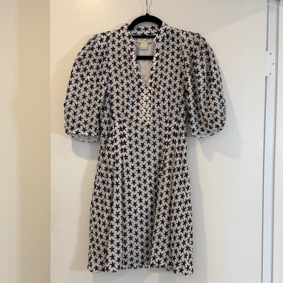 Club Monaco Women's Embroidered Balloon Sleeve Dress, White Base/Blanc, 00 - Picture 3 of 3